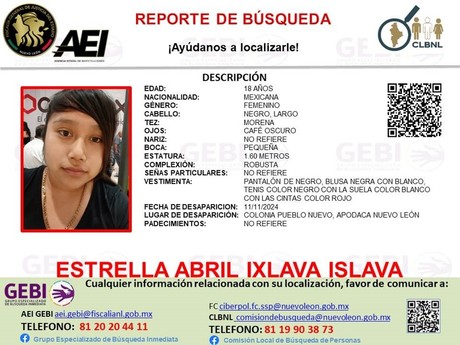 Desaparece Estrella Abril Ixlava Islava en Apodaca