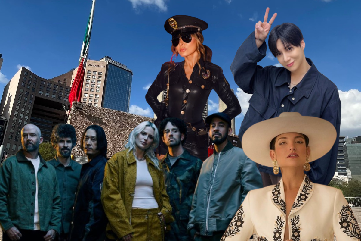 Gloria Trevi, Natalia Jiménez, Linkin Park y Taemin frente al Auditorio Nacional.    Foto: @TAEMIN_BPM, @GloriaTrevi, @NataliaJimenez, @linkinpark y @AuditorioMx, editada en Canva.