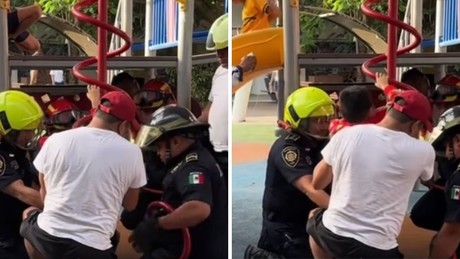 Angustia en plaza al norte de Mérida: Niño se queda atorado en juego infantil