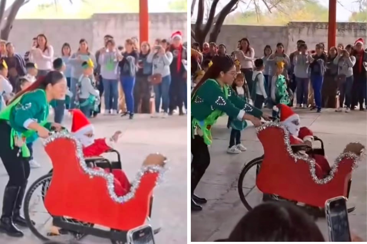 Maestra en Monclova hace trineo con silla de ruedas. Fotos de Memes de la Monclova.