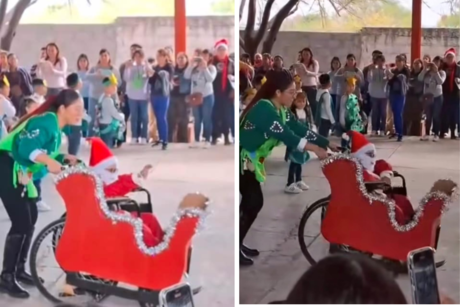 Viral: Maestra en Monclova transforma silla de ruedas en trineo de Santa Claus