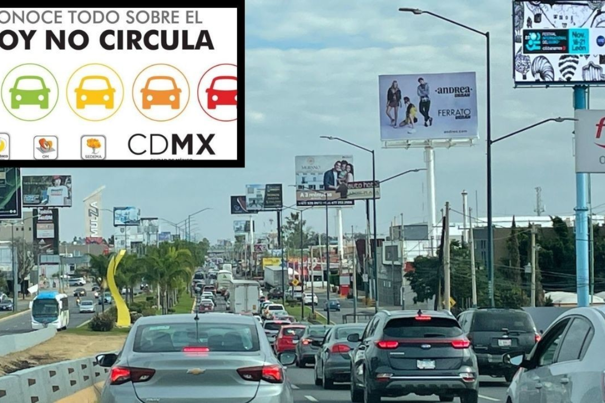 Tránsito de la Ciudad de México y logo del Hoy No Circula Foto: Freepik/ editado con Canva