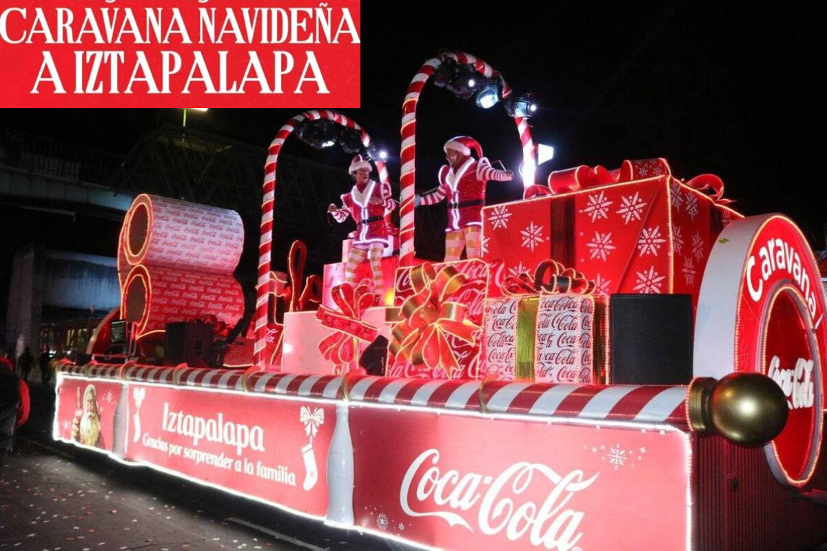 Carro alegorico de la Caravana Coca-Cola Foto: Coca-Cola editado en Canva