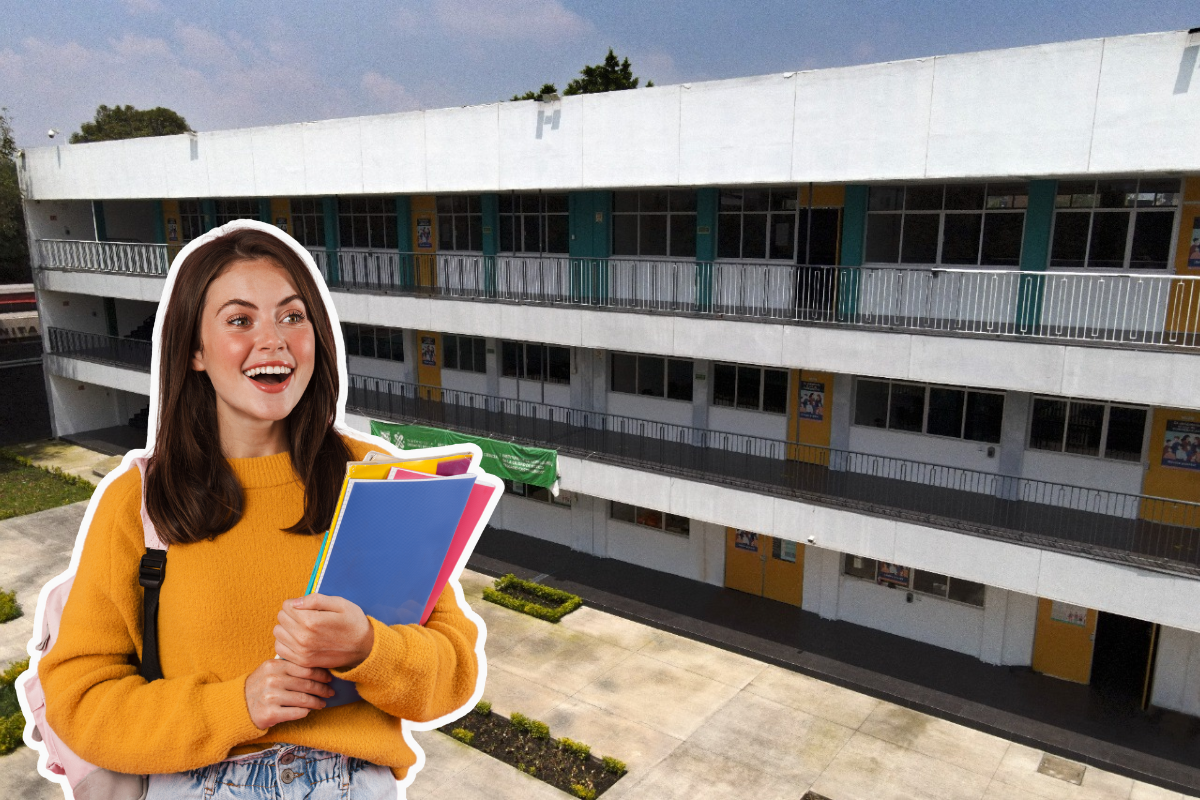 De fondo Universidad Rosario Castellanos, estudiante. Foto: Gobierno CDMX/Canva