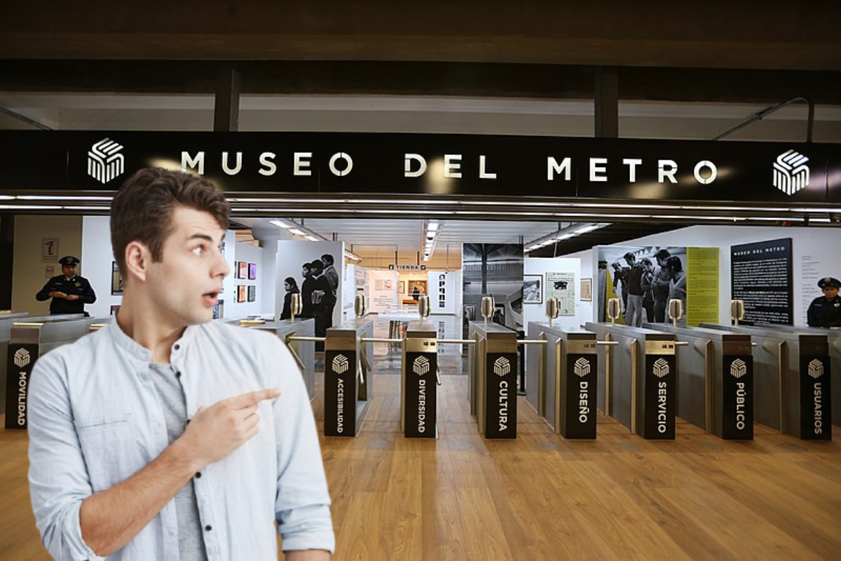 Personas sorprendida a la entrada del Museo del Metro.    Foto: Gobierno de la CDMX y Freepik, editada en Canva.