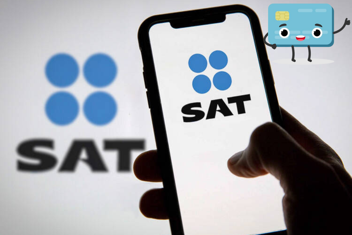 Logo de SAT con una tarjeta animada FOTO: X/ SAT, Freepik modificado con Canva