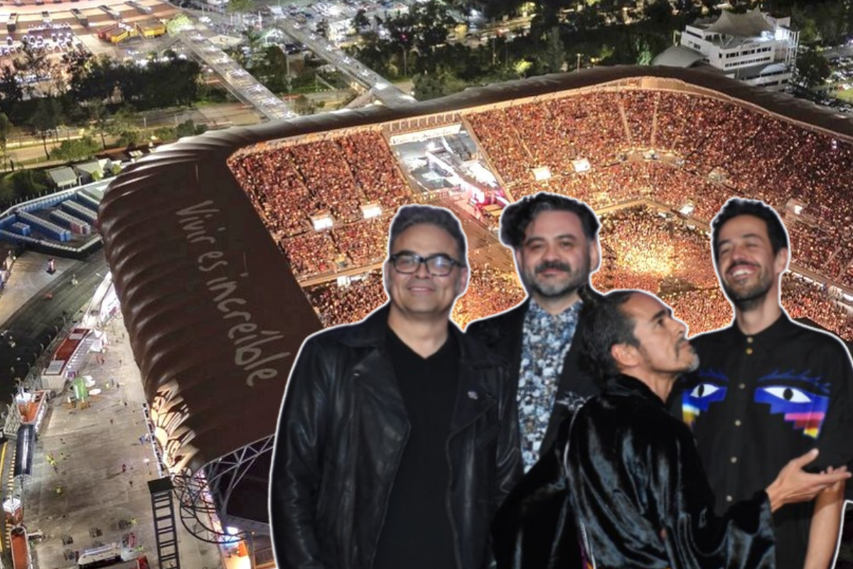 Café Tacvba frente al Estadio GNP.     Foto: @MXESTADIOS y @cafetacvba, editada en Canva.