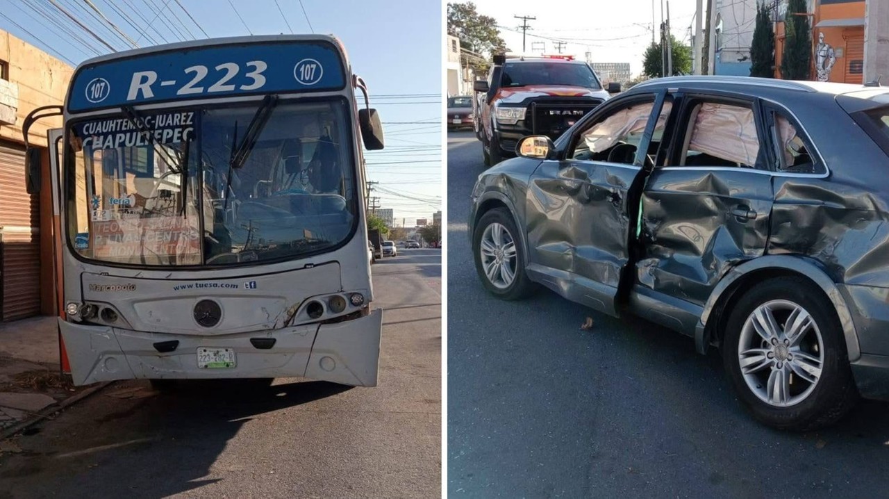 Choque entre camión y Audi deja varios lesionados en Monterrey. Foto: Protección Civil de Nuevo León.