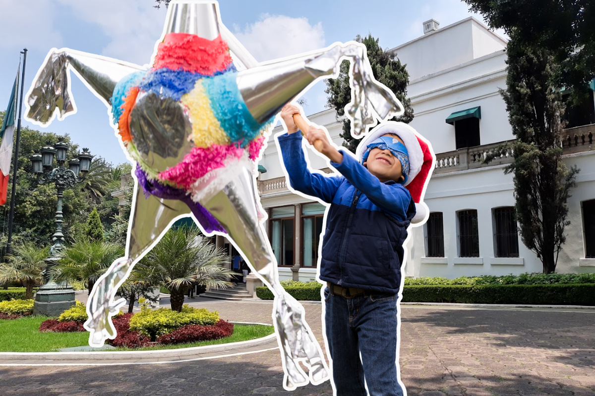 De fondo Los Pinos, niño pegándole a piñata. Foto: Google Maps @Jav/Canva