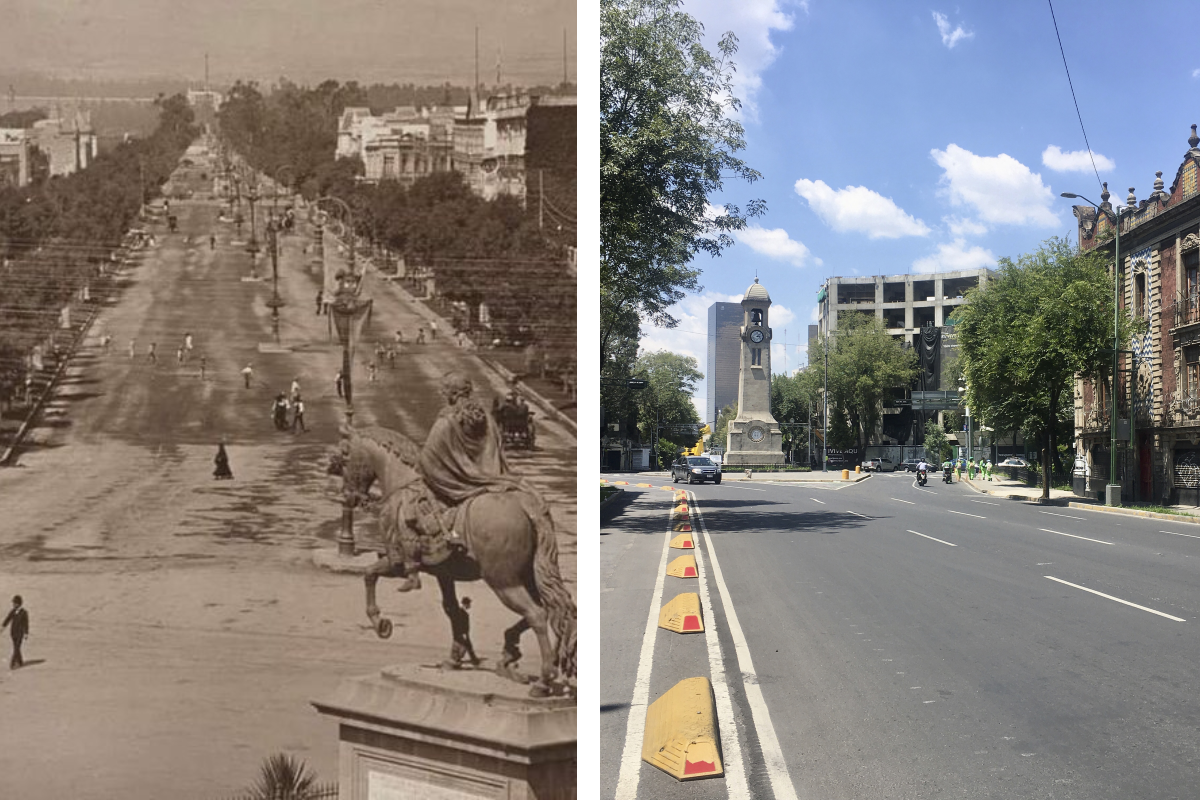 Avenida Bucareli a inicios de su construcción y en la actualidad Foto: https://mexicocity.cdmx.gob.mx/