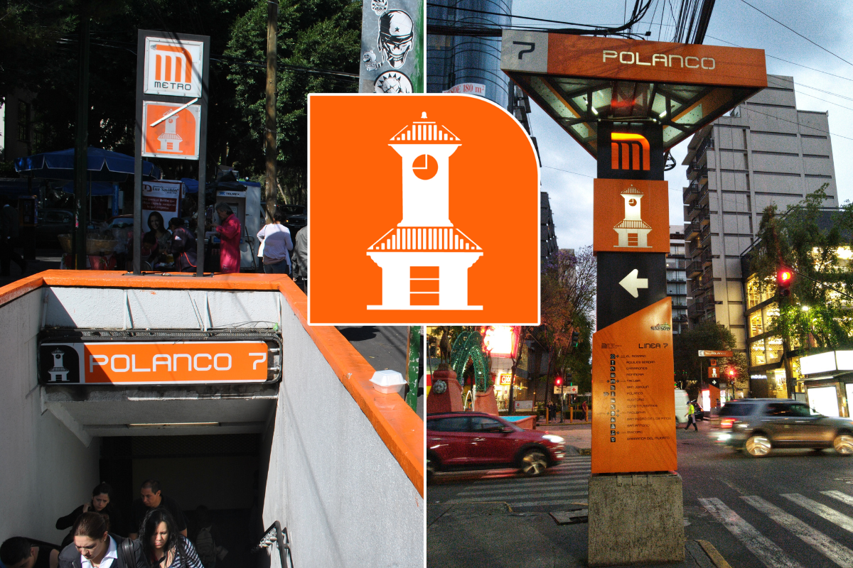 Estación Metro Polanco.      Foto: Wikipedia y @MetroCDMX, editada en Canva.