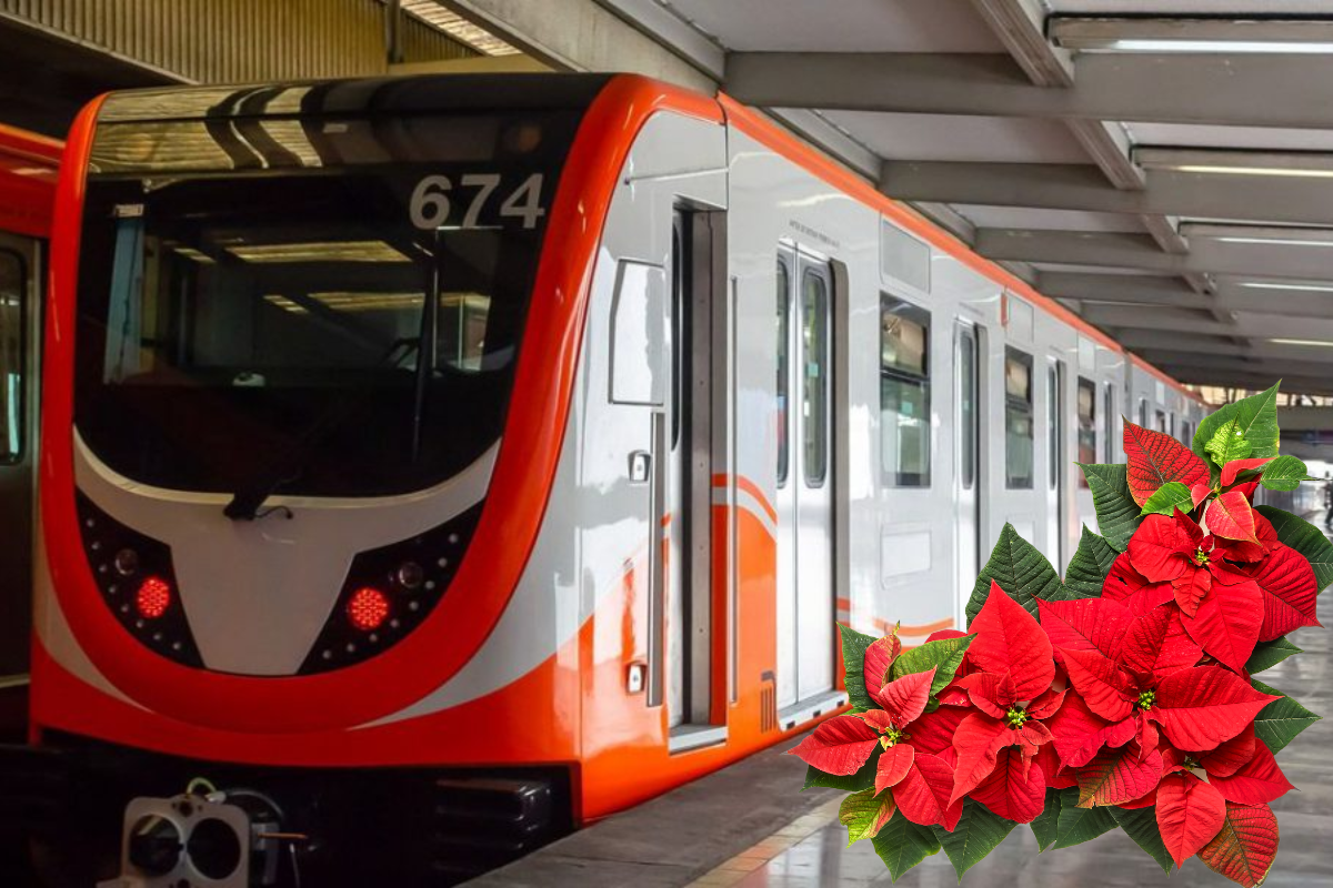 De fondo Metro capitalino, ilustración de Nochebuena. Foto: Gobierno CDMX/Canva