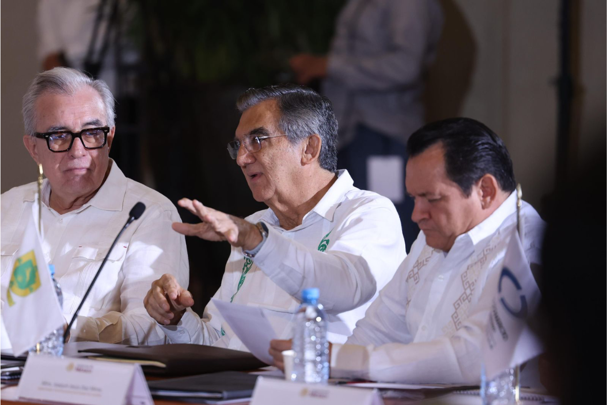 Américo Villarreal Anaya, gobernador de Tamaulipas, durante la 50° sesión ordinaria del Consejo Nacional de Seguridad Pública. Foto: Gobierno de Tamaulipas