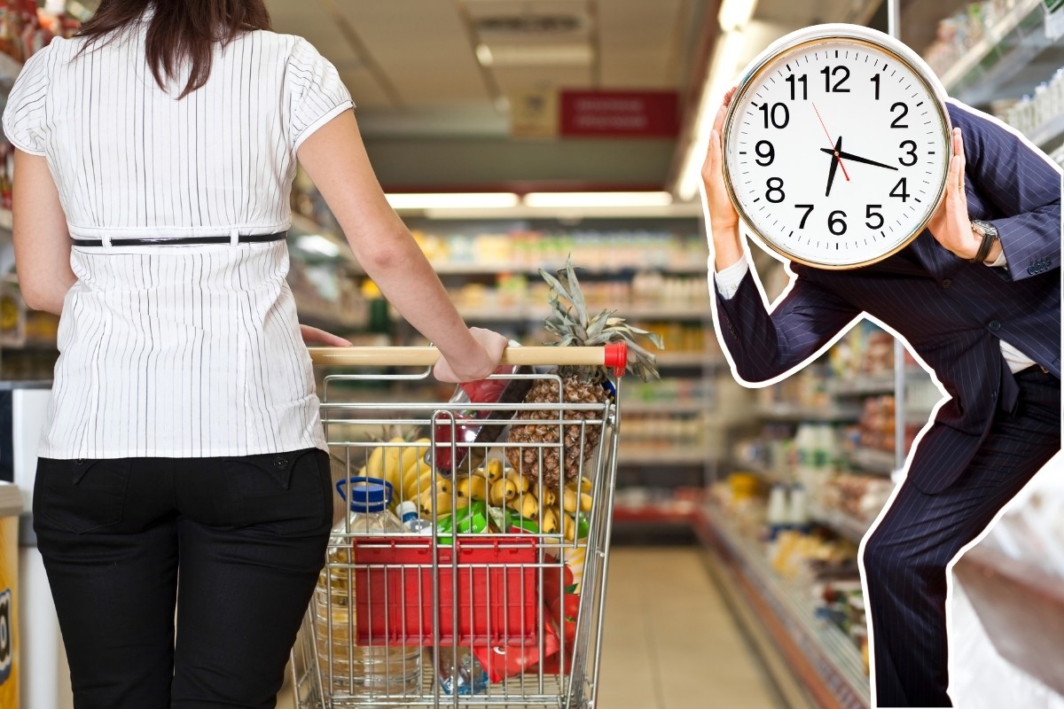 Mujer en super y un reloj. Foto: Composición Canva