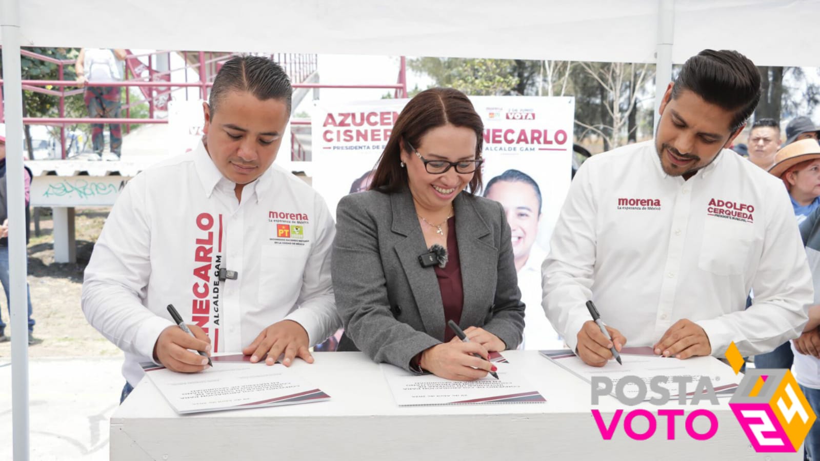 Firman acuerdo de seguridad candidatos de Morena a Ecatepec, Neza y GAM. Foto: Cortesía