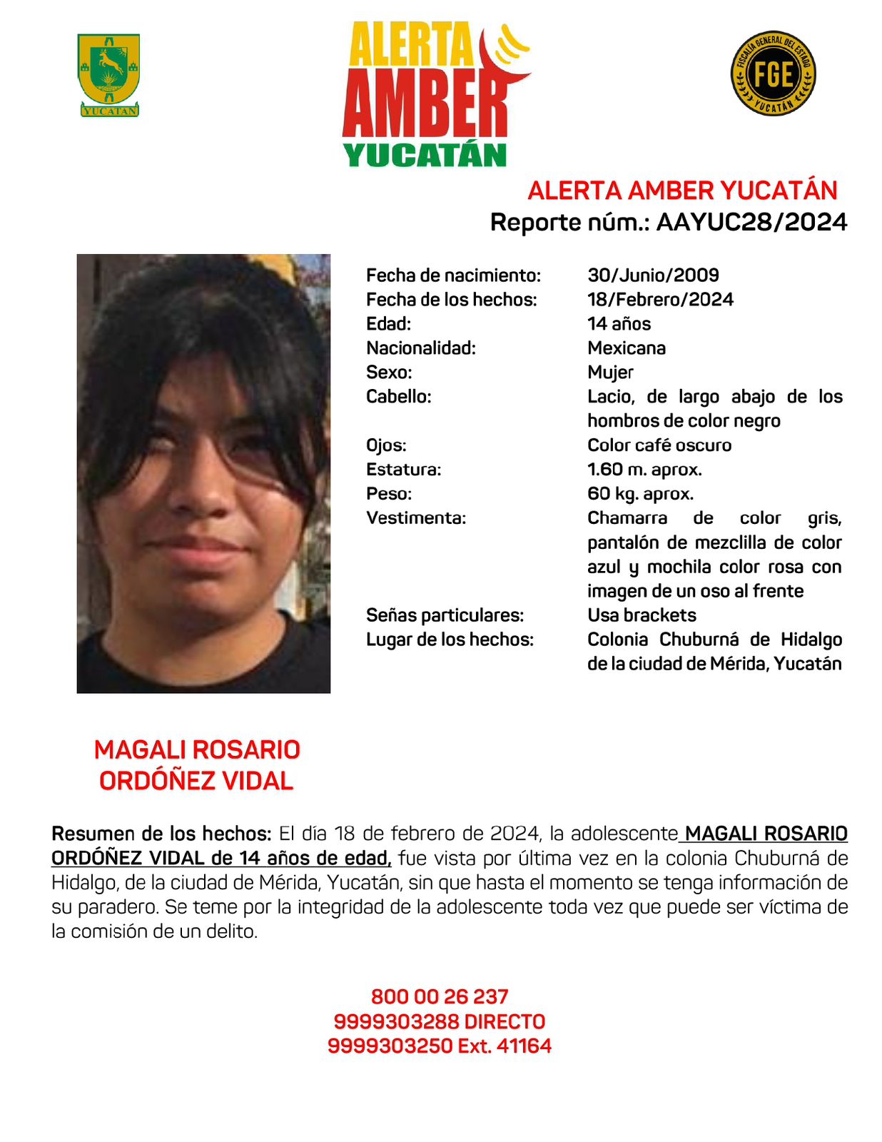 Alerta Amber joven de 14 años 