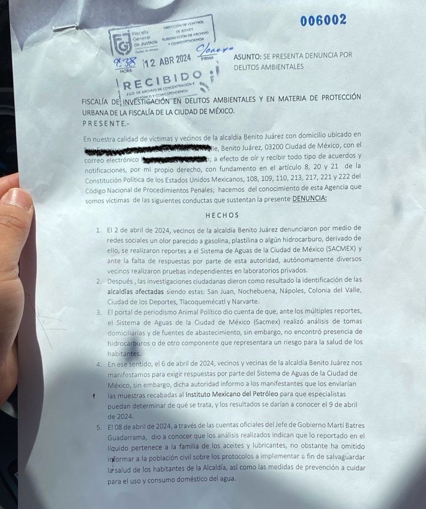 Presentaron denuncia candidatos de Movimiento Ciudadano junto con vecinos de la Benito Juárez, ante Fiscalía de la CDMX.