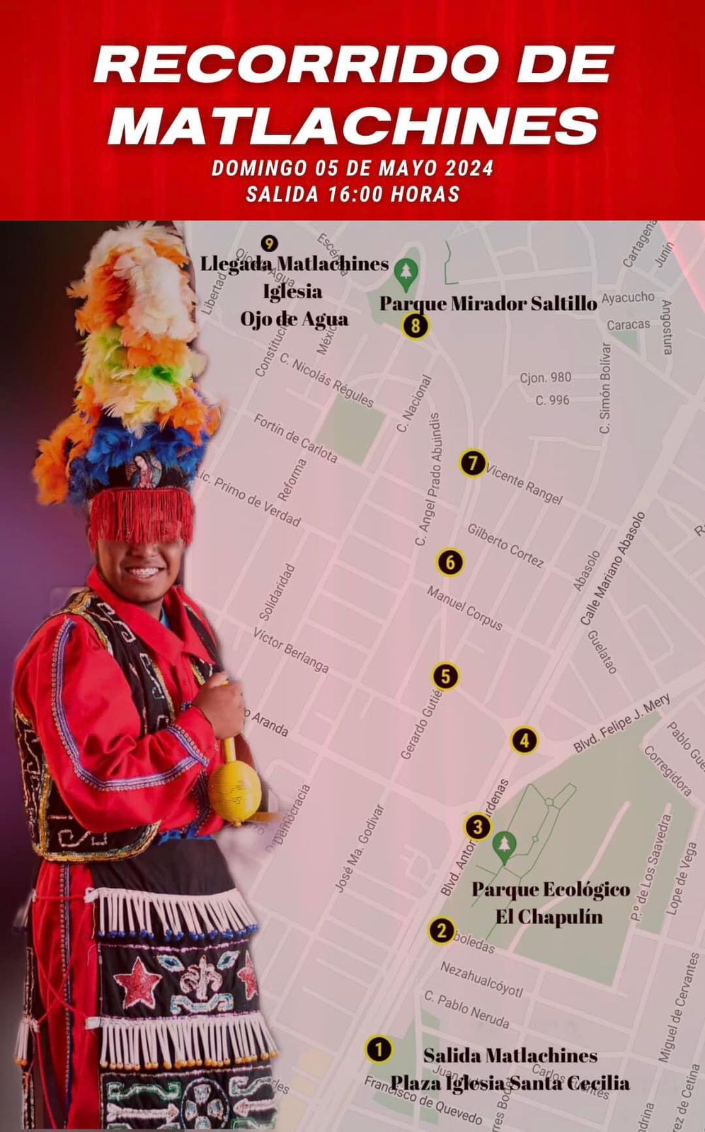 Flyer del recorrido de Matlachines en Saltillo / Foto: Redes Sociales 
