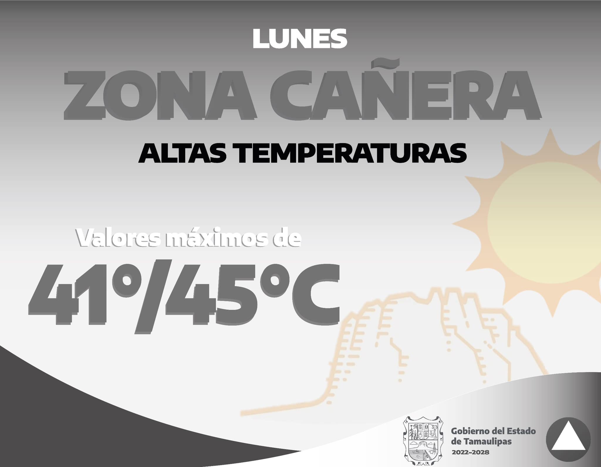 Pronóstico de temperatura zona cañera. Foto: Protección Civil Tamaulipas