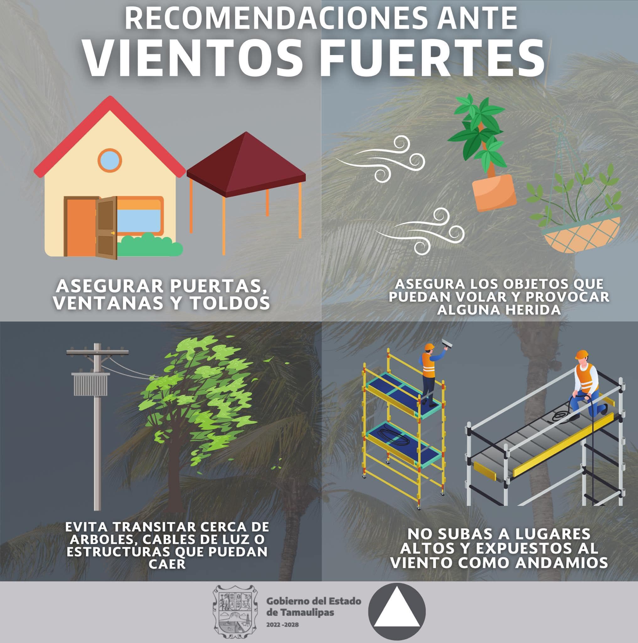 Recomendaciones por fuertes vientos. Foto: Protección Civil Tamaulipas