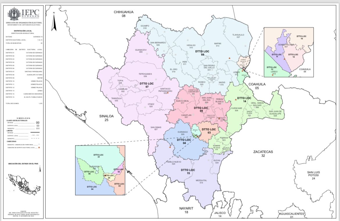 Mapa distrital de Durango. Foto: Cortesía IEPC.