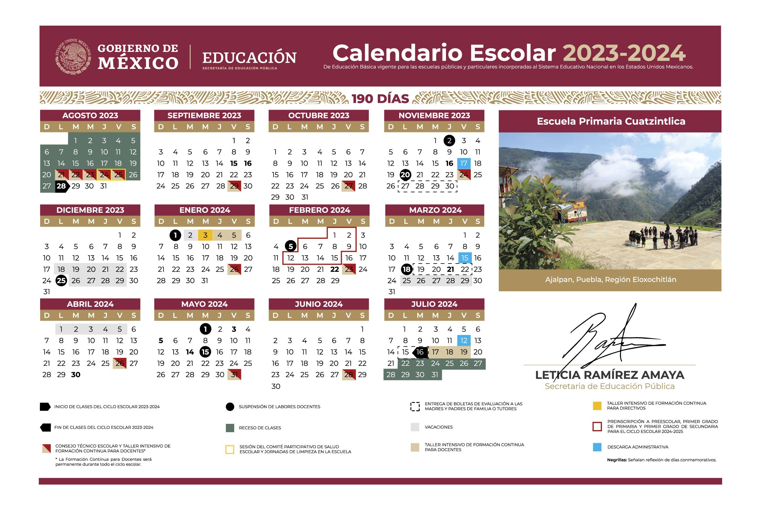 Calendario de la Secretaría de Educación Pública