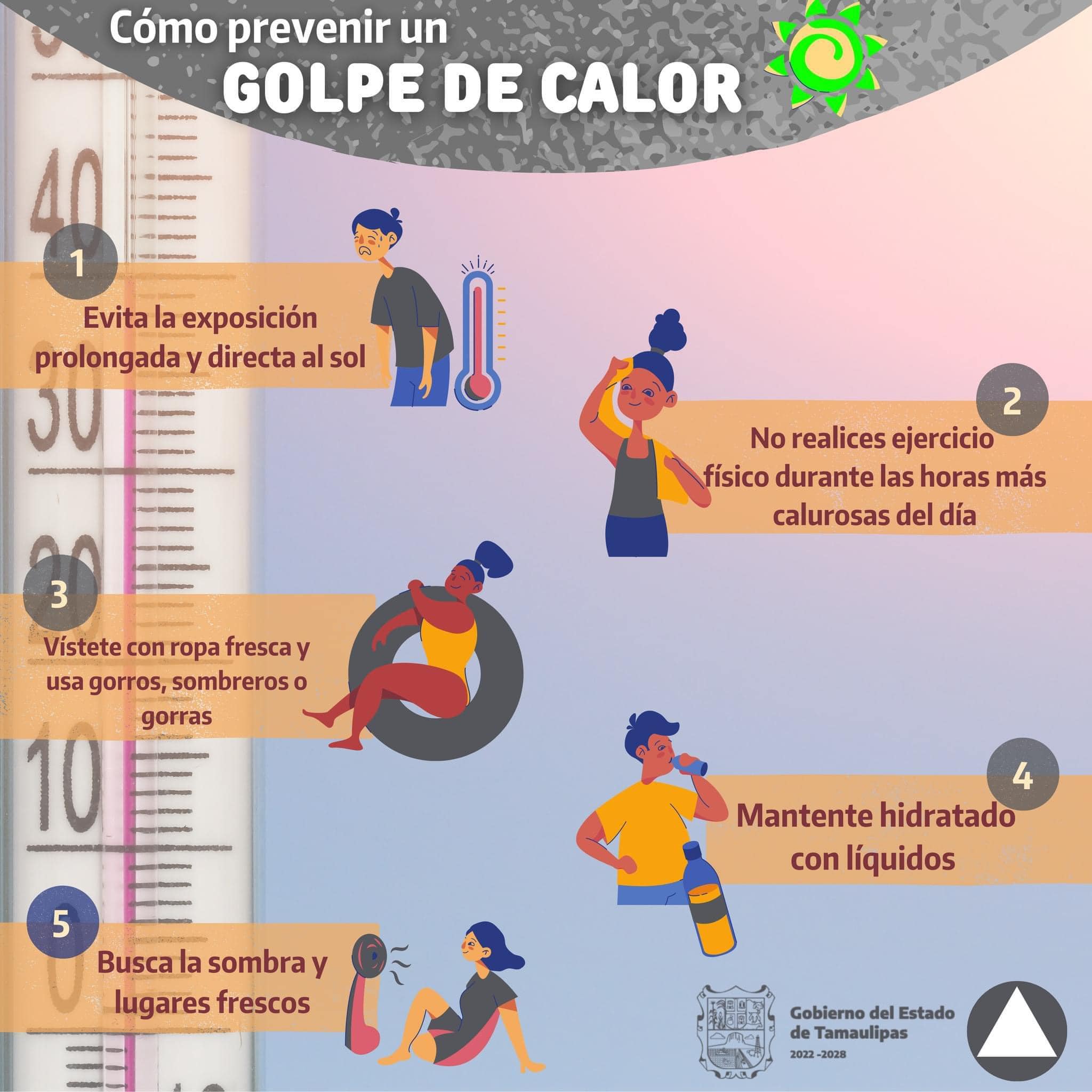 Recomendaciones para evitar el Golpe de Calor. Foto: Protección Civil Tamaulipas