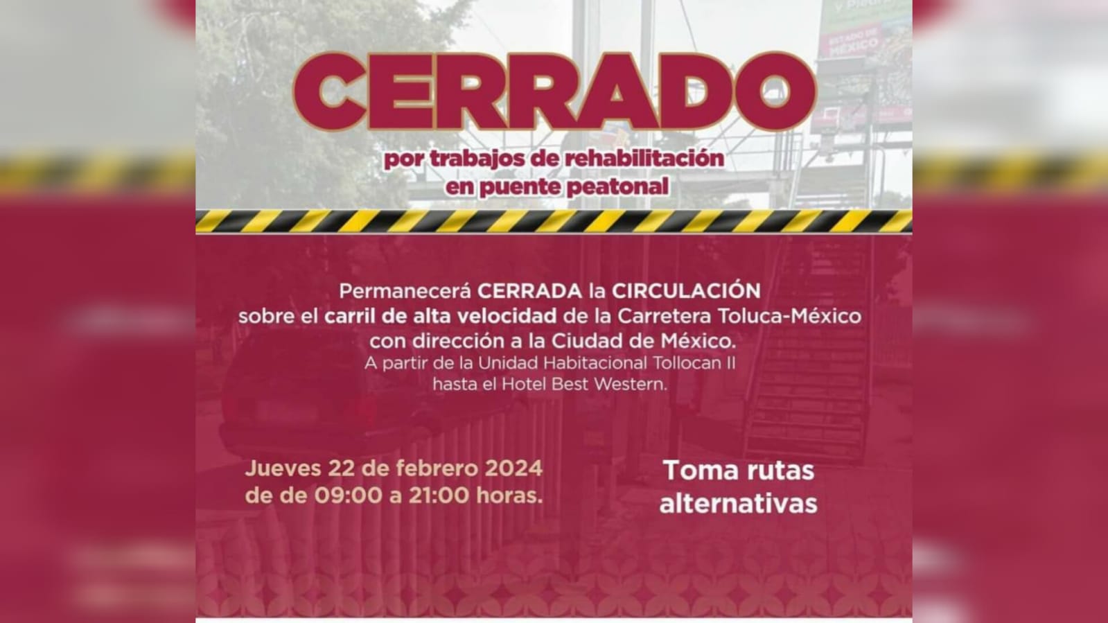 Autoridades de movilidad del Estado de México piden tomar rutas alternativas. Foto: Captura de pantalla