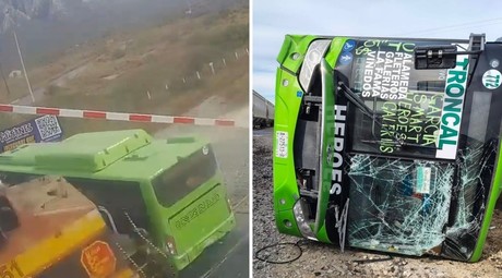 Tren embiste a camión urbano en García; intentó ganarle el paso (VIDEO)