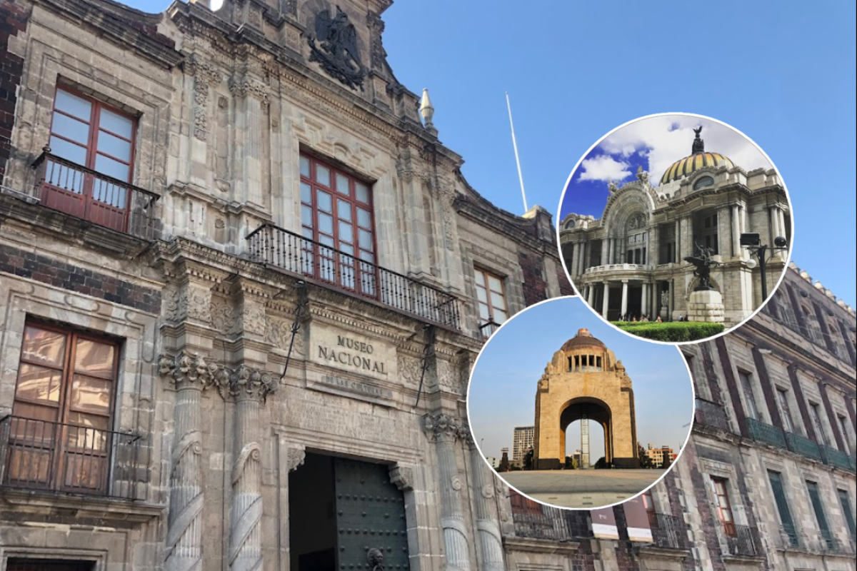 Museo Nacional de las Culturas del Mundo, Monumento a la Revolución y Palacio de Bellas Artes.   Foto: Google Maps, editada en Canva.