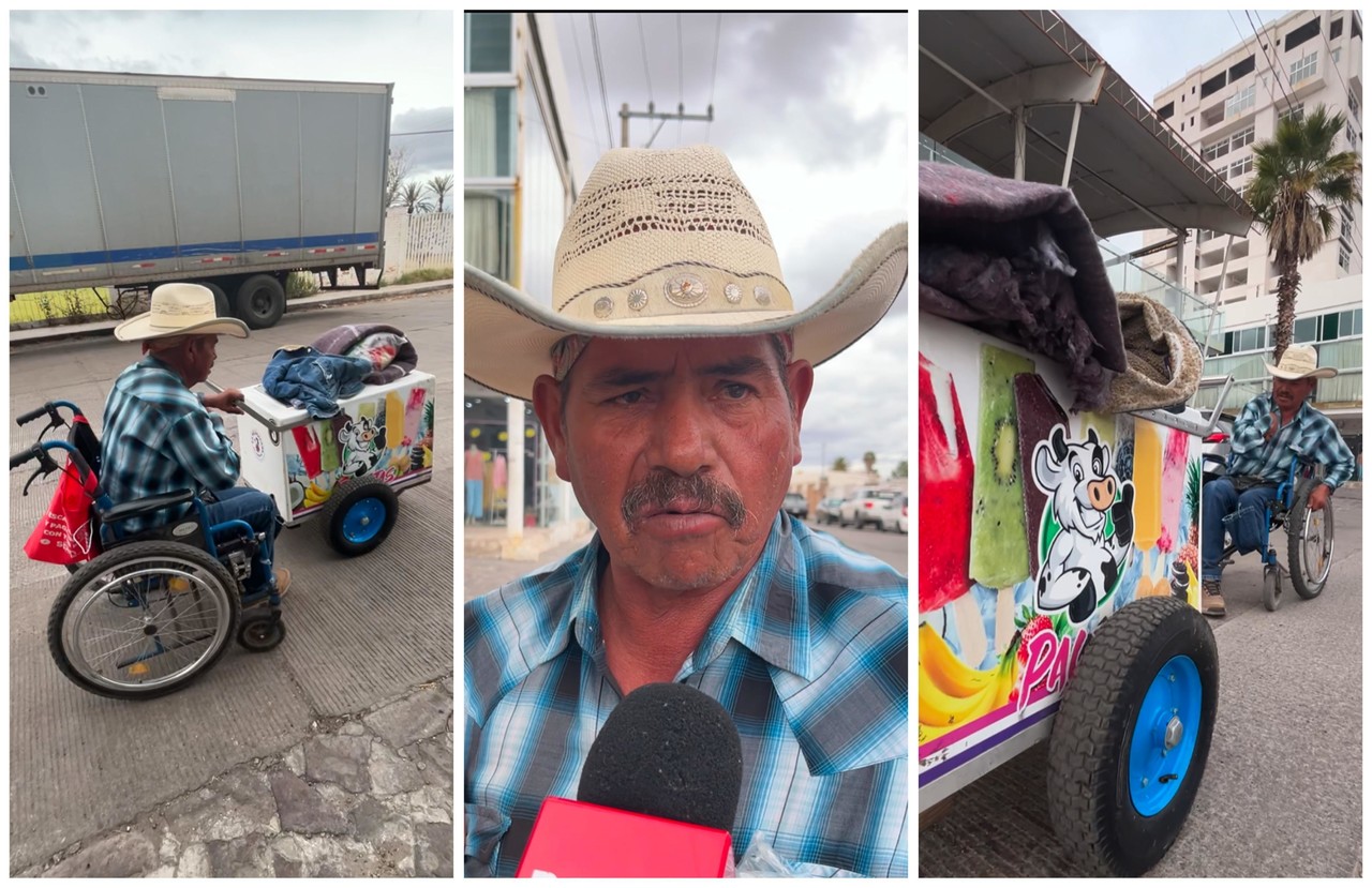 Todos los días recorre las calles empujando su carrito de paletas con temor de ser atropellado. Foto: Jesús Carrillo.