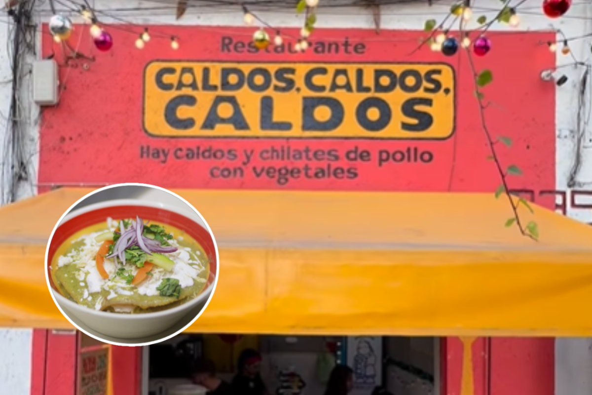 Fachada de Caldos, Caldos, Caldos en la colonia Doctores.    Foto: Captura de pantalla de IG: bitacoradejoe e IG: bienvenidoacaldoscaldoscaldos, editada en Canva.