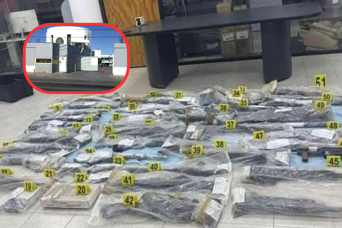 La delegación de la Fiscalía General de la República (FGR) en Reynosa fue escenario de un robo de 108 armas de fuego, incluyendo 82 rifles de asalto y 26 armas cortas, sustraídas del depósito de evidencia el pasado sábado 18 de enero. Foto: Redes sociales