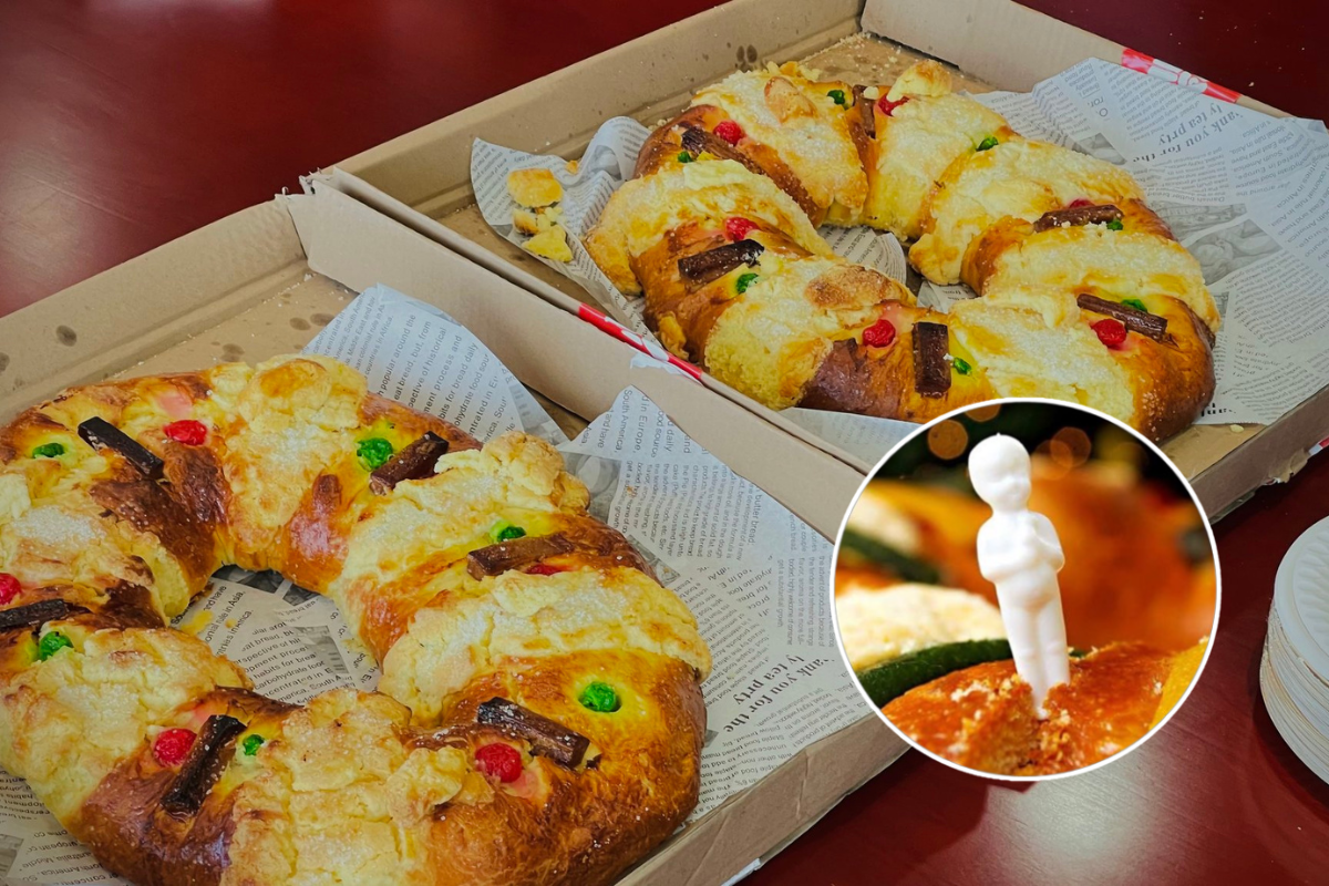 Rosca de Día de Reyes con muñequito en la parte inferior derecha.   Foto: @ConsulMexGzh