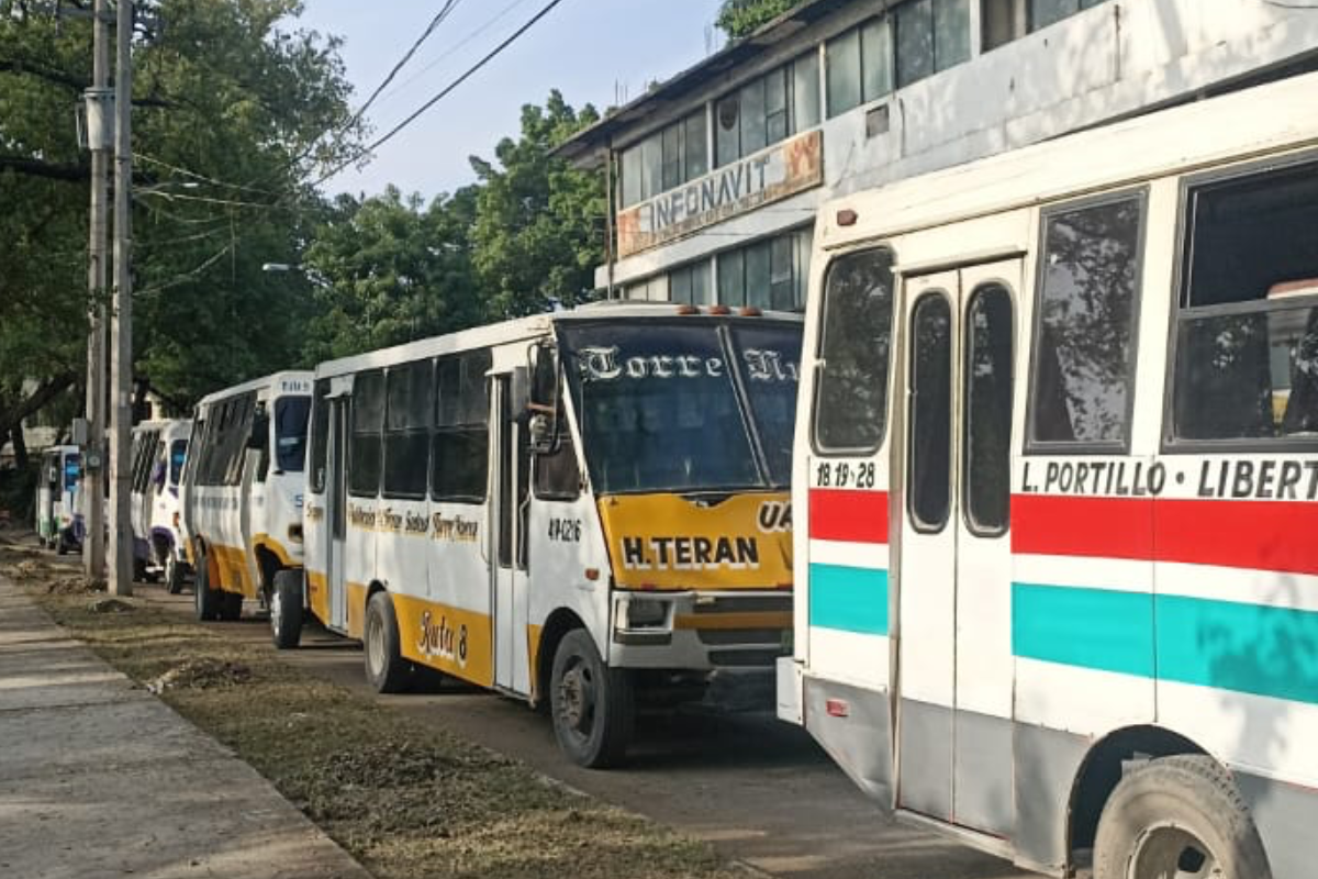 Unidades de transporte público 'paradas' en el bulevar Praxedis Balboa de Victoria. Foto: Carlos García