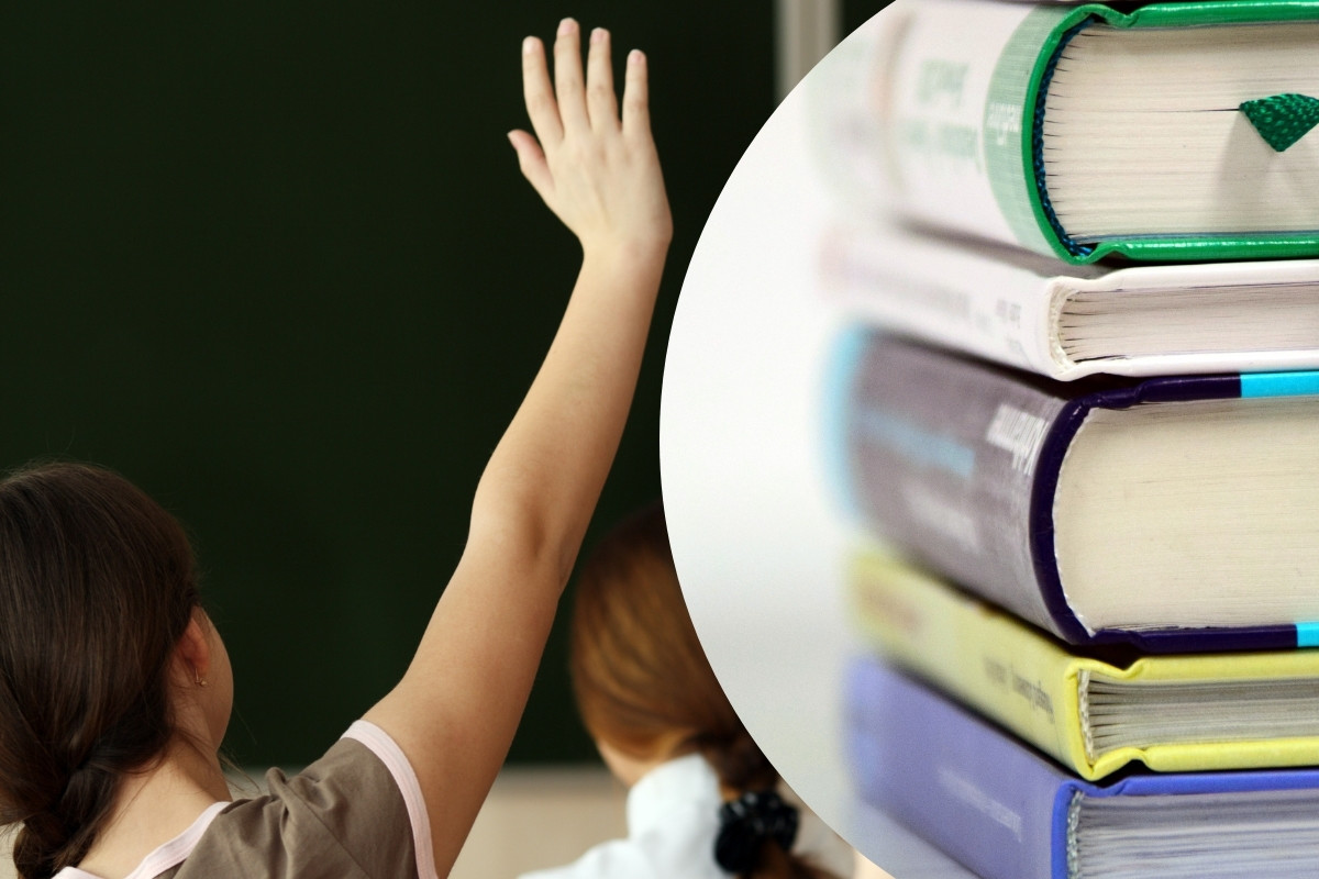 Alumna en clase y libros. Foto: Canva