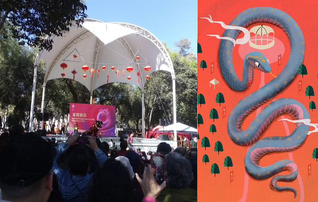 Celebración de Año Nuevo Chino y serpiente de madera Foto: @cenartmx editada en canva