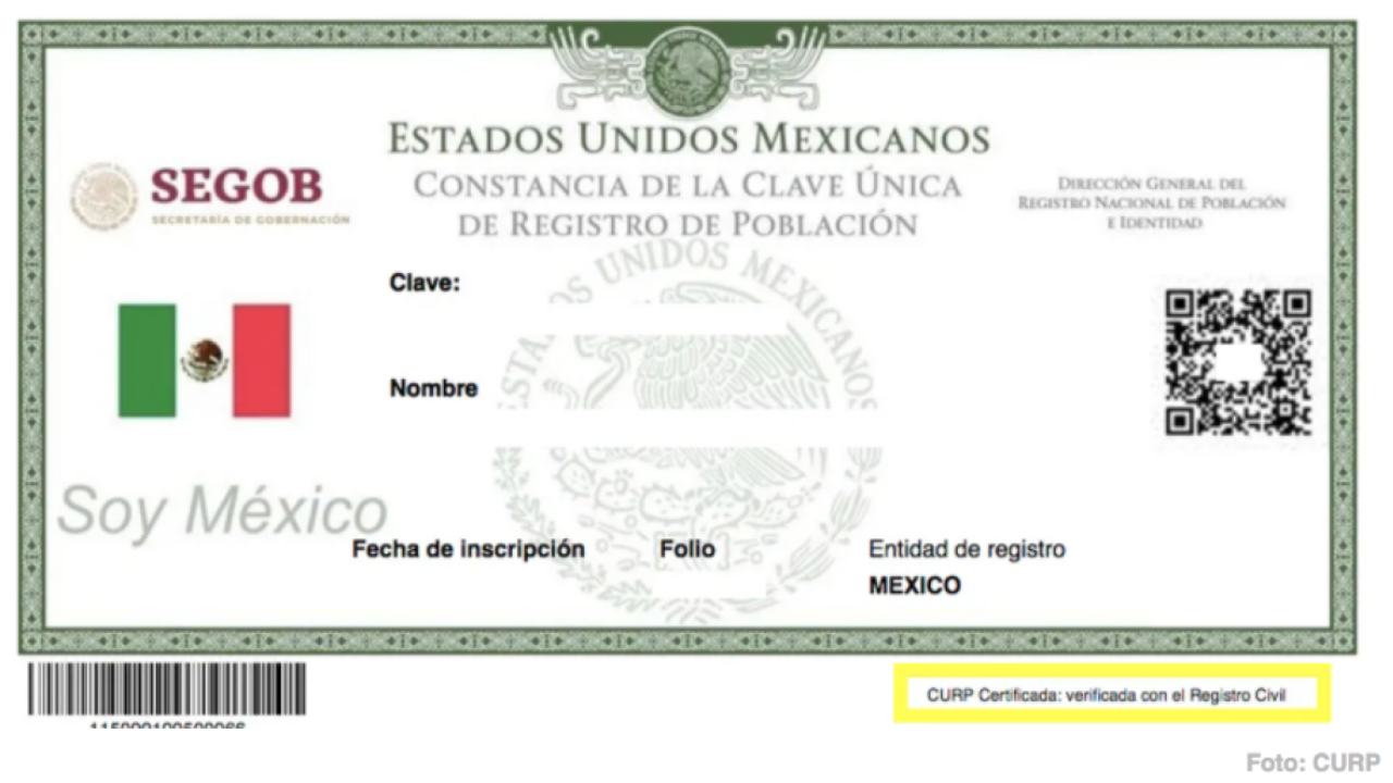 A través de la CURP certificada, se actualizan y grantizan tus datos personales. Foto: CURP