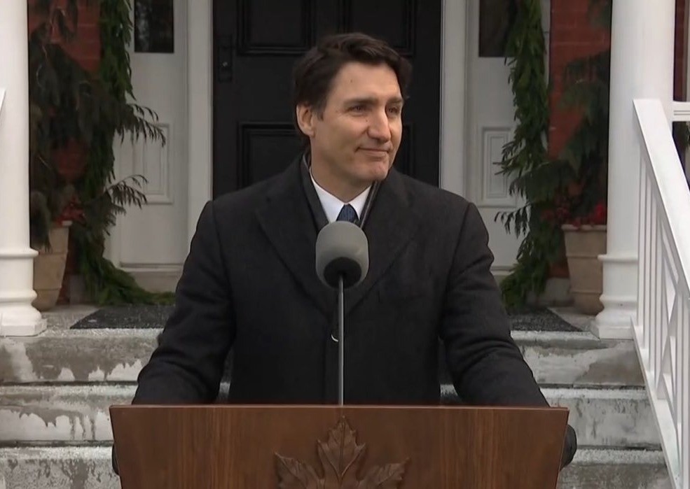 Justin Trudeau en la conferencia de prensa donde informó de su renuncia. Foto: X @PopBase.