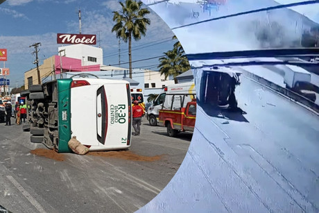 VIDEO l Así fue el momento en que camión urbano se volcó en Monterrey