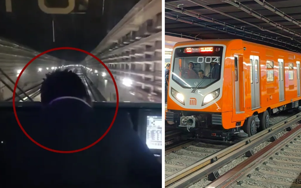 De lado derecho conductor ebrio del Metro, tren llegando a estación. Foto: Captura de pantalla/ @MetroCDMX