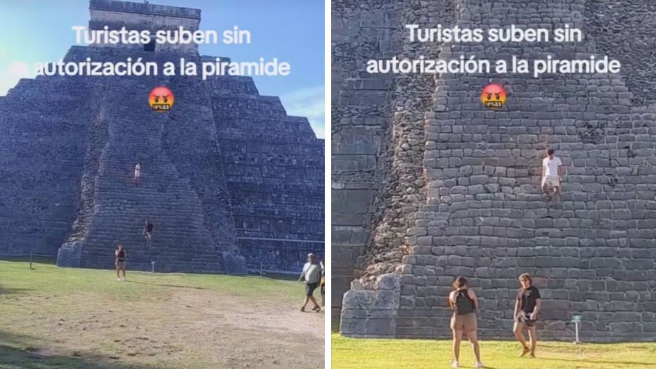 En el video se puede ver a los extranjeros subir a la pirámide Foto: Captura de pantalla