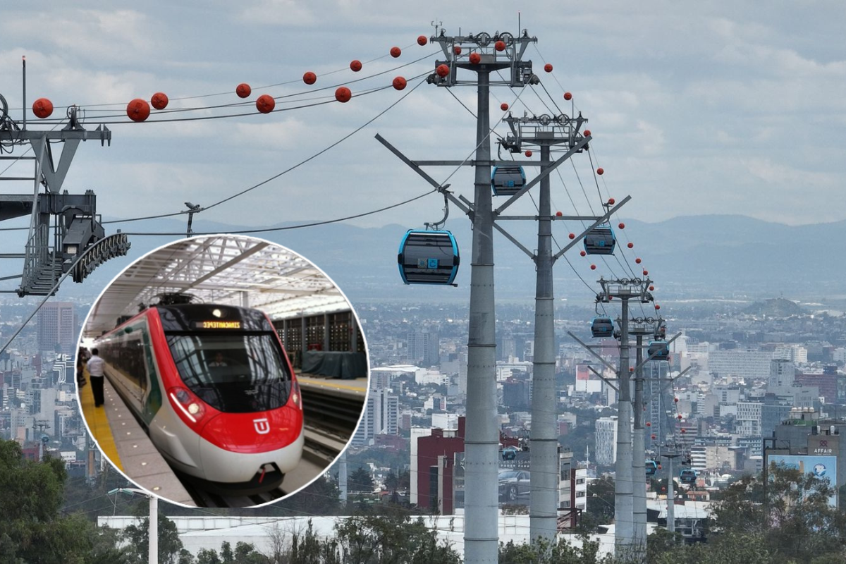 Línea 3 del Cablebús y Tren el Insurgente para llegar a Toluca desde CDMX.     Foto: @Bitacora_Transp y @ChapultepecCDMX, editada en Canva.