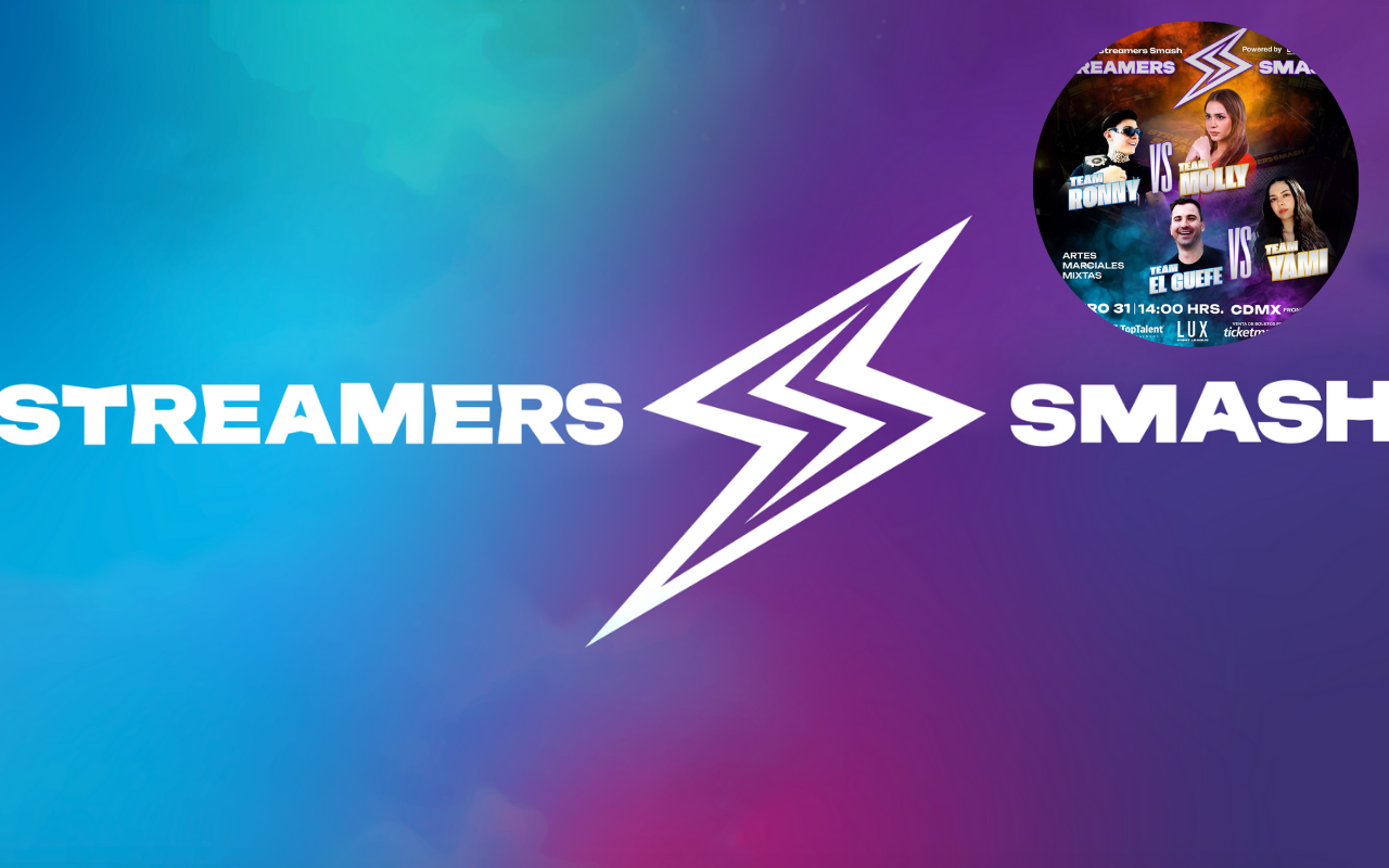 De fondo logo y creadores de contenido que participarán en el Streamers Smash. Foto: @streamerssmash