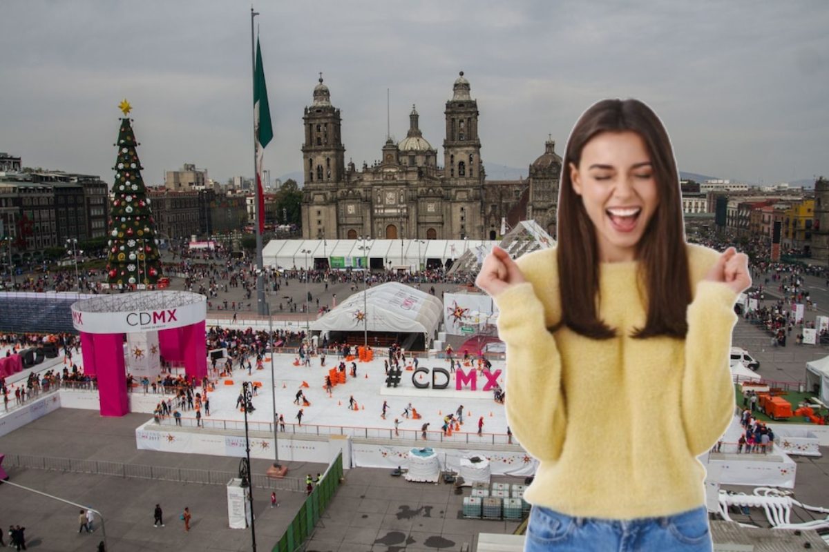 Pista de hielo en el Zócalo de CDMX.    Foto: @alexndrahuerta