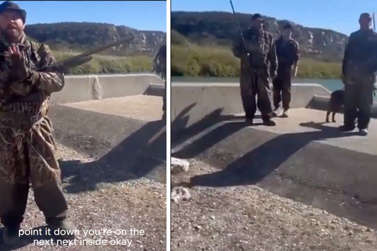 Hombres armados en la frontera de Acuña y EUA. Capturas de pantalla de vídeo de César Cepeda.