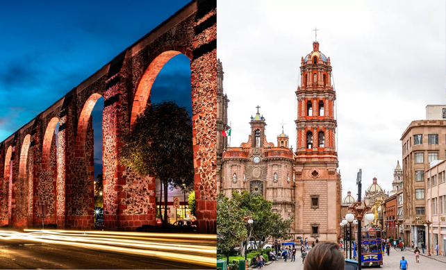 Querétaro Arcos e Iglesia en San Luis Potosí Foto: Google México lindo edición en canva