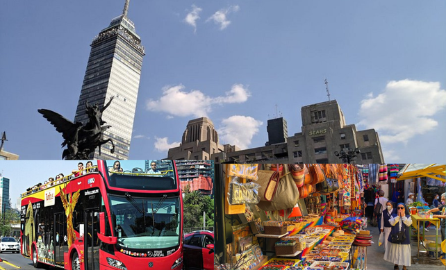 Torre Latino, Turibus y Mercado de artesanías CDMX Foto: @turismocdmx edición en canva