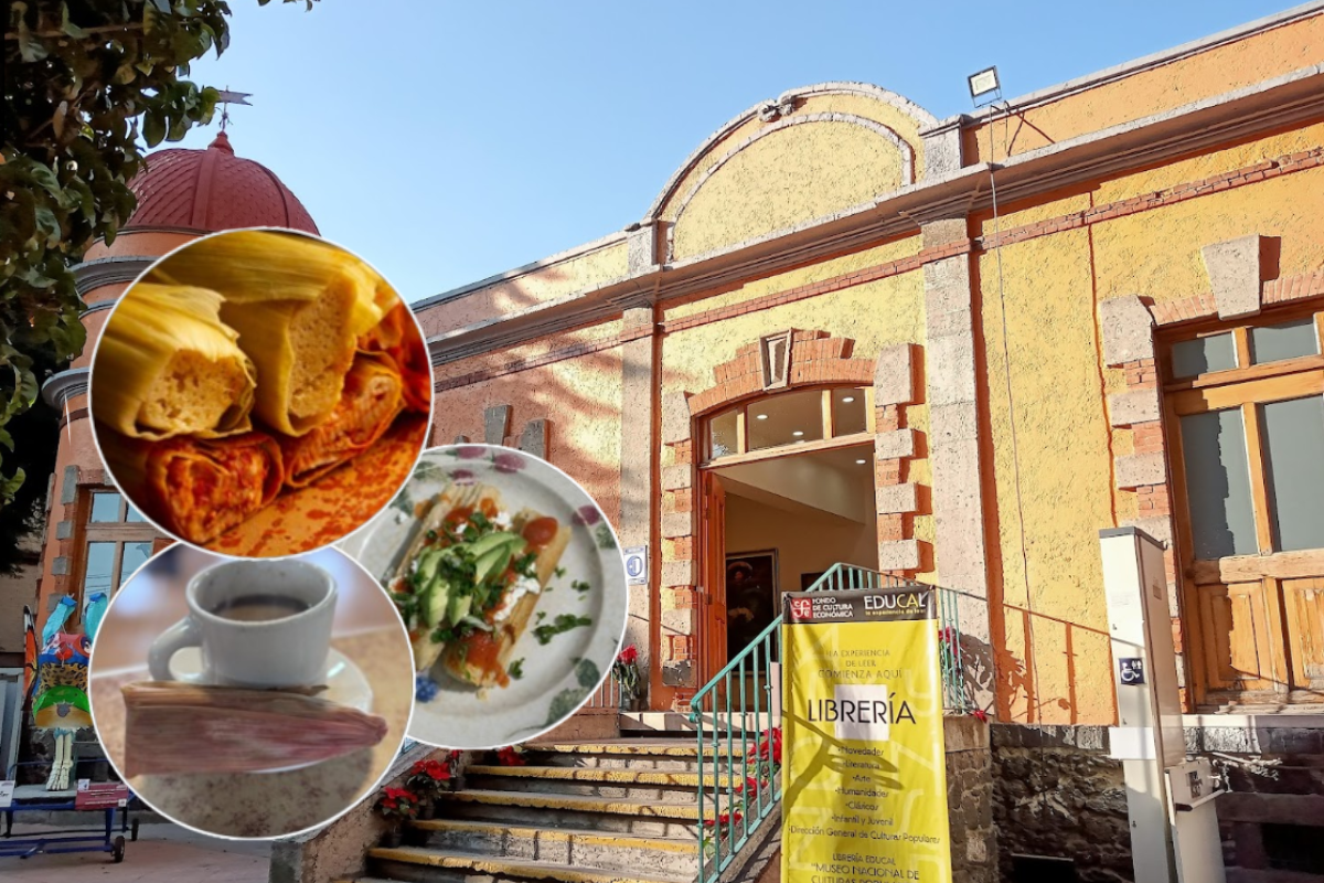 Fachada del Museo Nacional de Culturas Populares con imágenes de tamales al frente.   Foto: Google Maps y Freepik, editada en Canva.