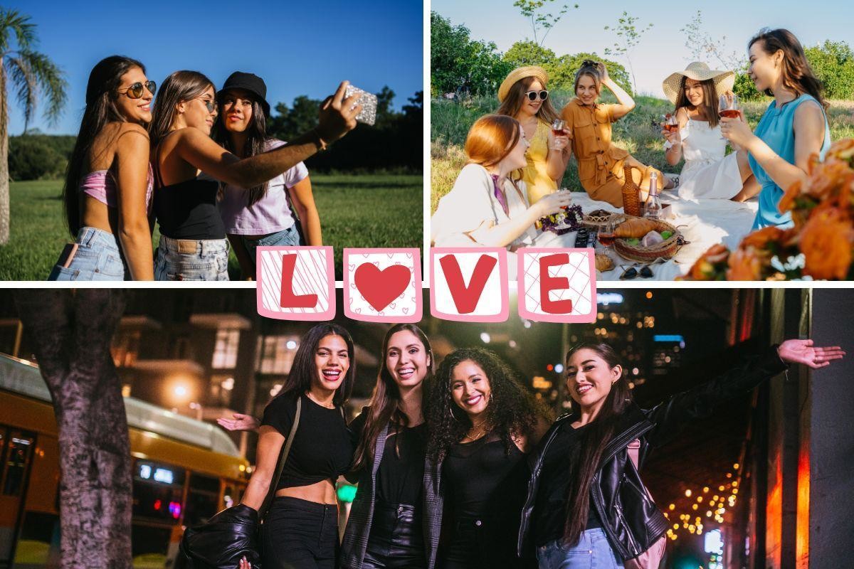 Chicas celebrando el Galentine's Day. Foto: Stock Fotos Canva | Edición Canva